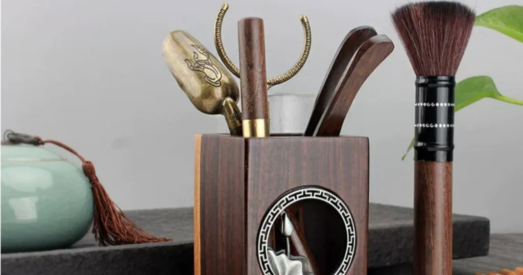 茶道君子茶具零配茶筒创意笔筒竹制手工实木六件套茶夹收纳筒