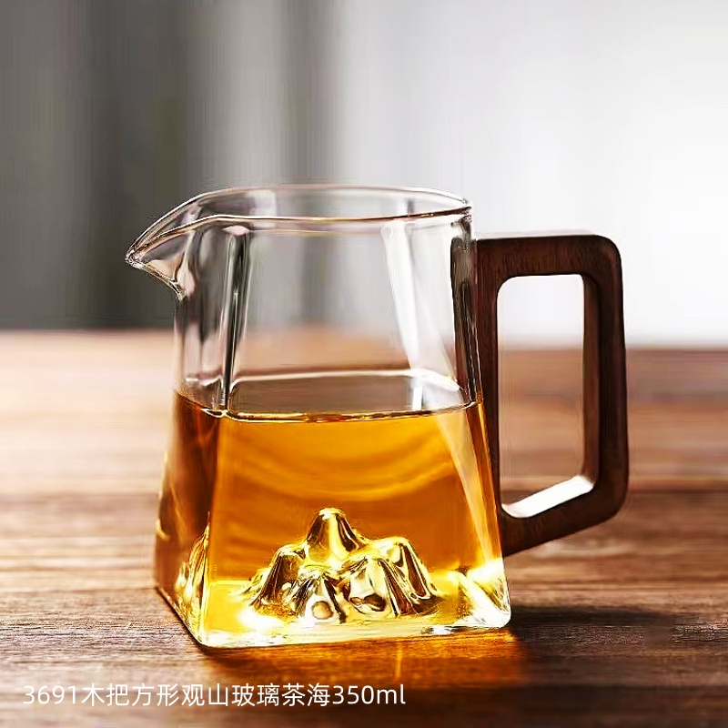 3691木把方形观山玻璃茶海350ml