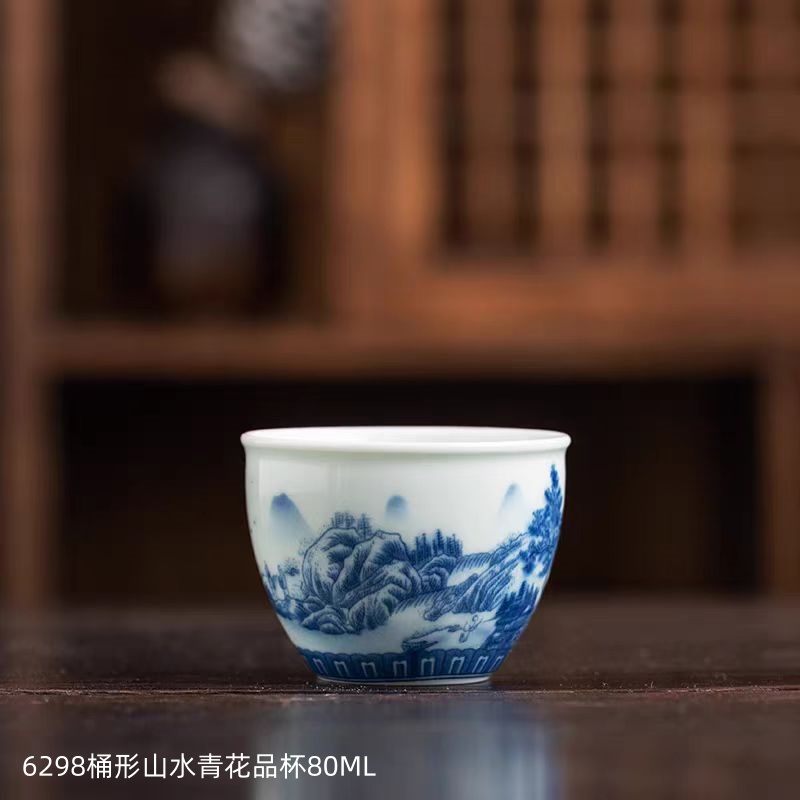 6298桶形山水青花品杯80ML