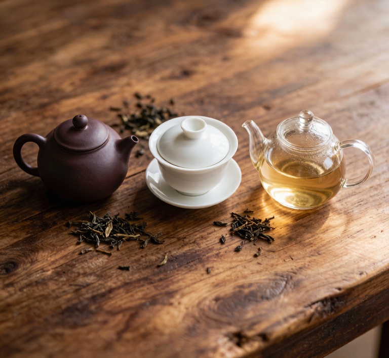 茶具品藏：紫砂壶白瓷盖碗玻璃茶壶同台展示