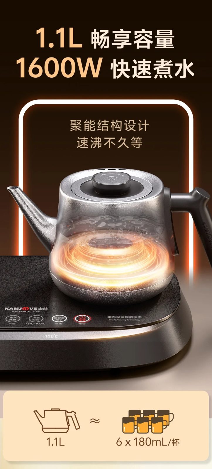 轻奢茶室搭配金灶 AI-96 钛茶炉,高端家用茶具实拍
